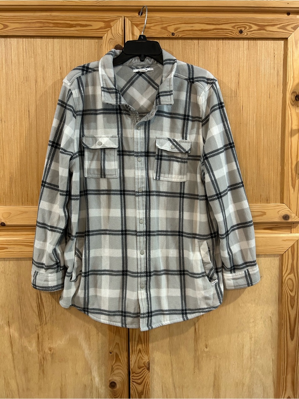 O'Neill Womens Gray and Black Plaid Snap Fleece Shirt Jacket Shacket XXL